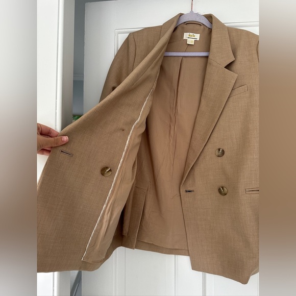 Anthropologie Maeve Double Breasted Boyfriend Shoulder Pads Camel Blazer Size 4 - Picture 5 of 12